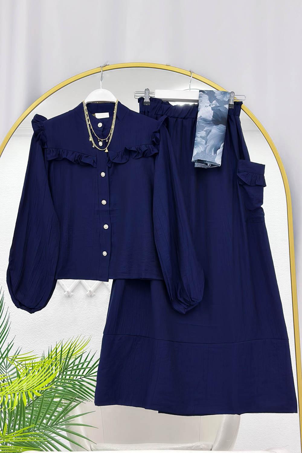 ETEĞİ CEPLİ FIRFIR DETAYLI KADIN TAKIM