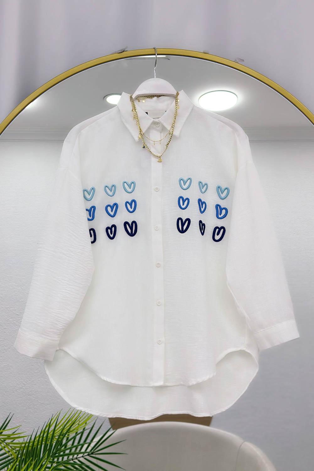 KALP NAKIŞLI KETEN KADIN GÖMLEK