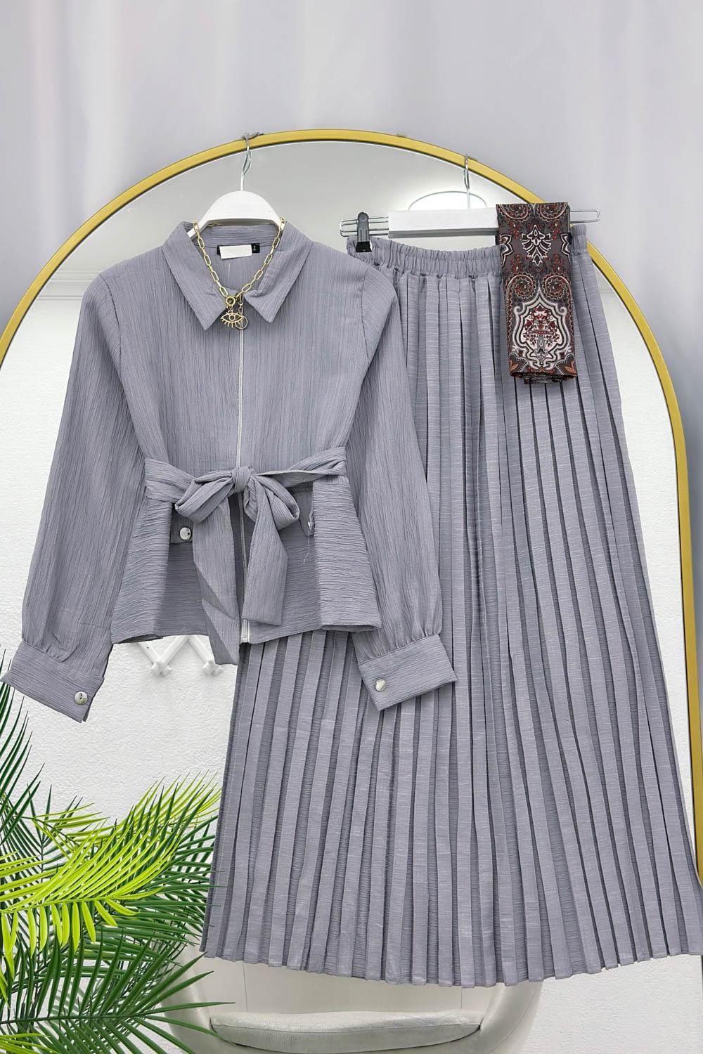 ÇELİK FERMUARLI ETEKLİ CEP DETAYLI KADIN TAKIM