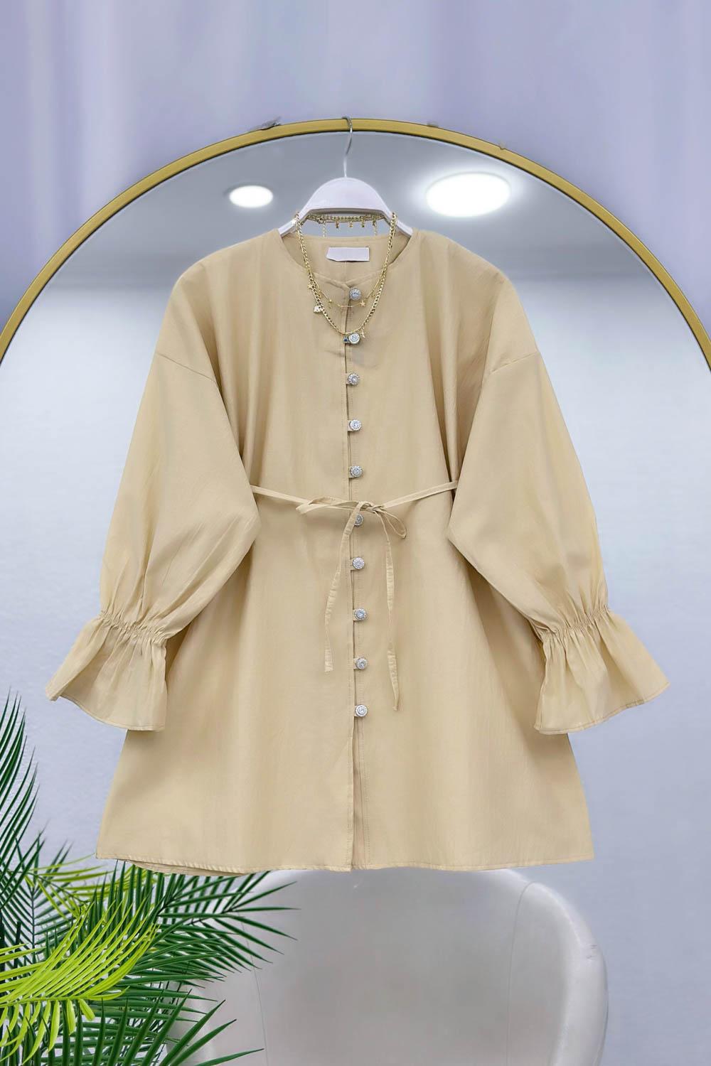 KOLLARI LASTİKLİ İPLİ KADIN TUNİK GÖMLEK