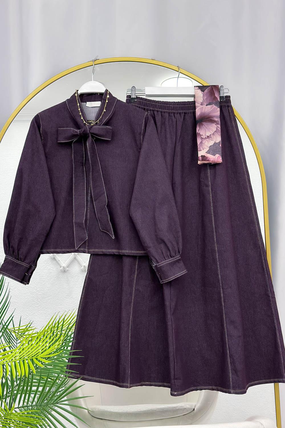 YAKASI KUŞAKLI ETEKLİ KOT TAKIM