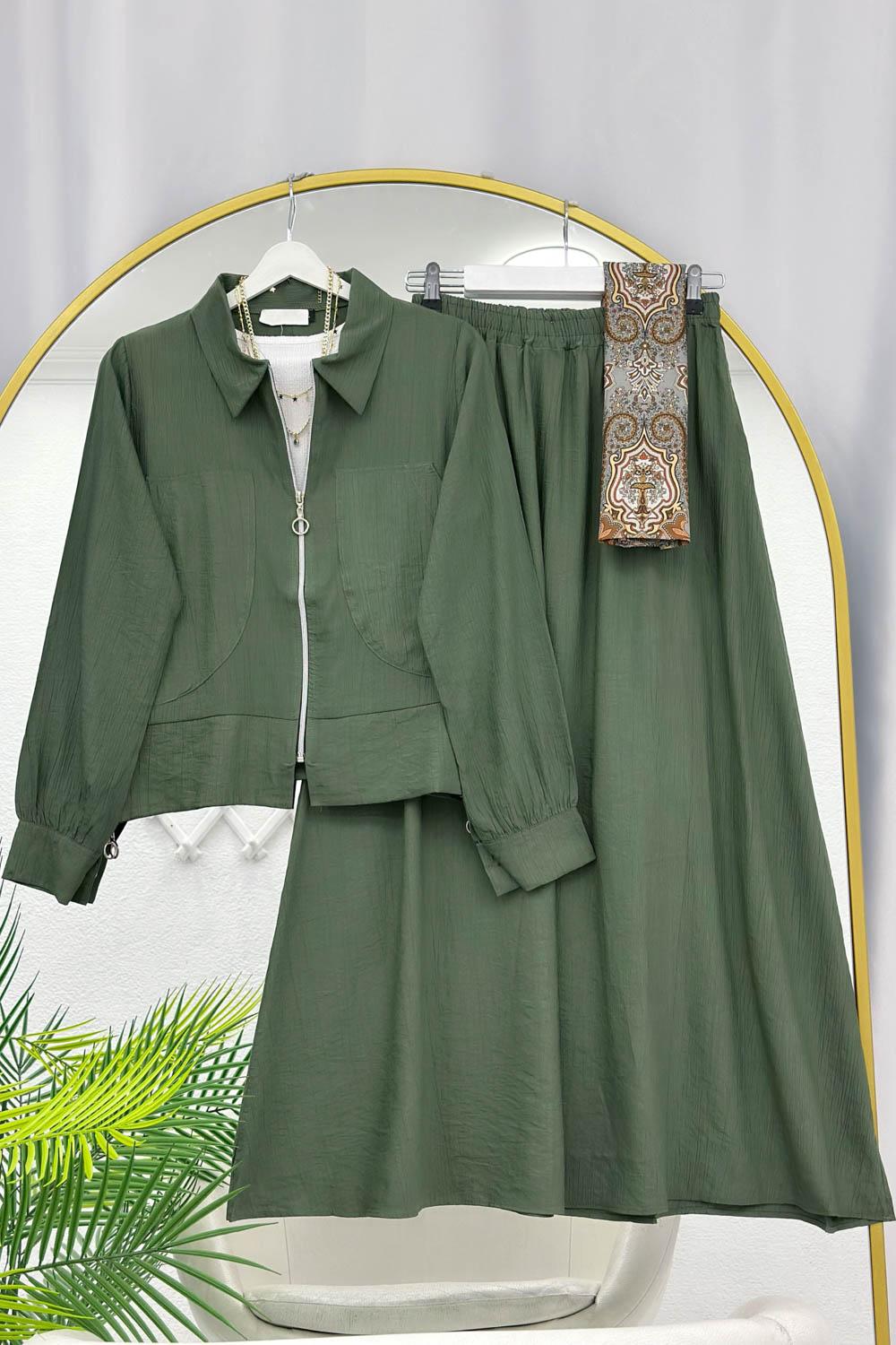 ÇİLEK KUMAŞ KADIN ETEKLİ TAKIM