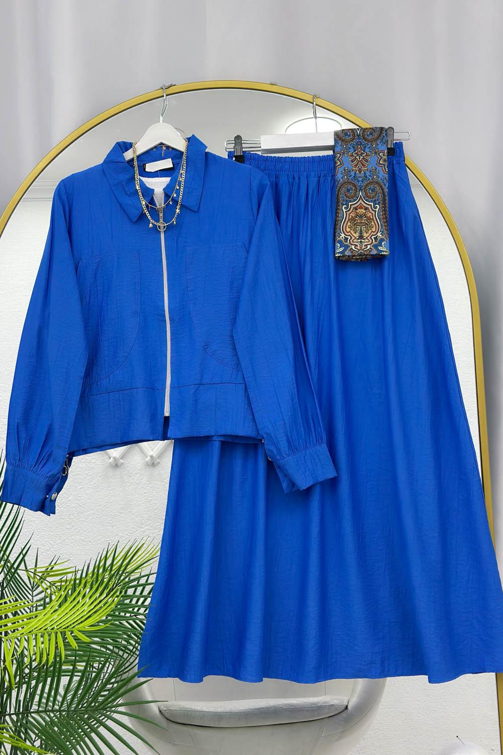 ÇİLEK KUMAŞ KADIN ETEKLİ TAKIM