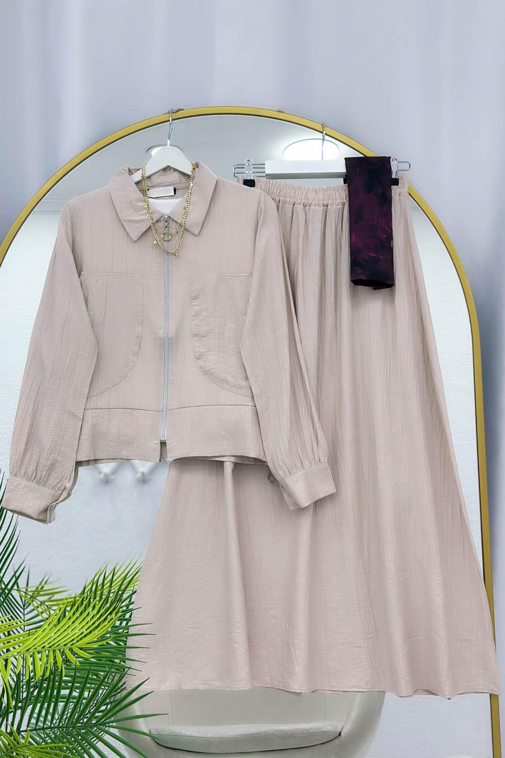 ÇİLEK KUMAŞ KADIN ETEKLİ TAKIM