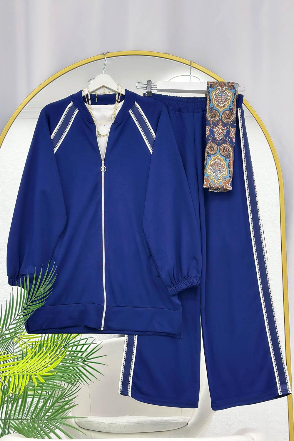 HASIR ŞERİTLİ FERMUAR DETAYLI PANTOLONLU KADIN TAKIM