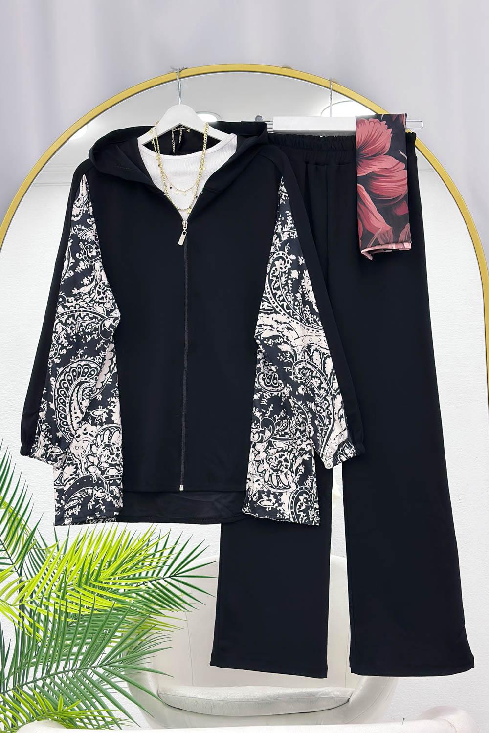 KOLLARI DESENLİ PANTOLONLU TAKIM