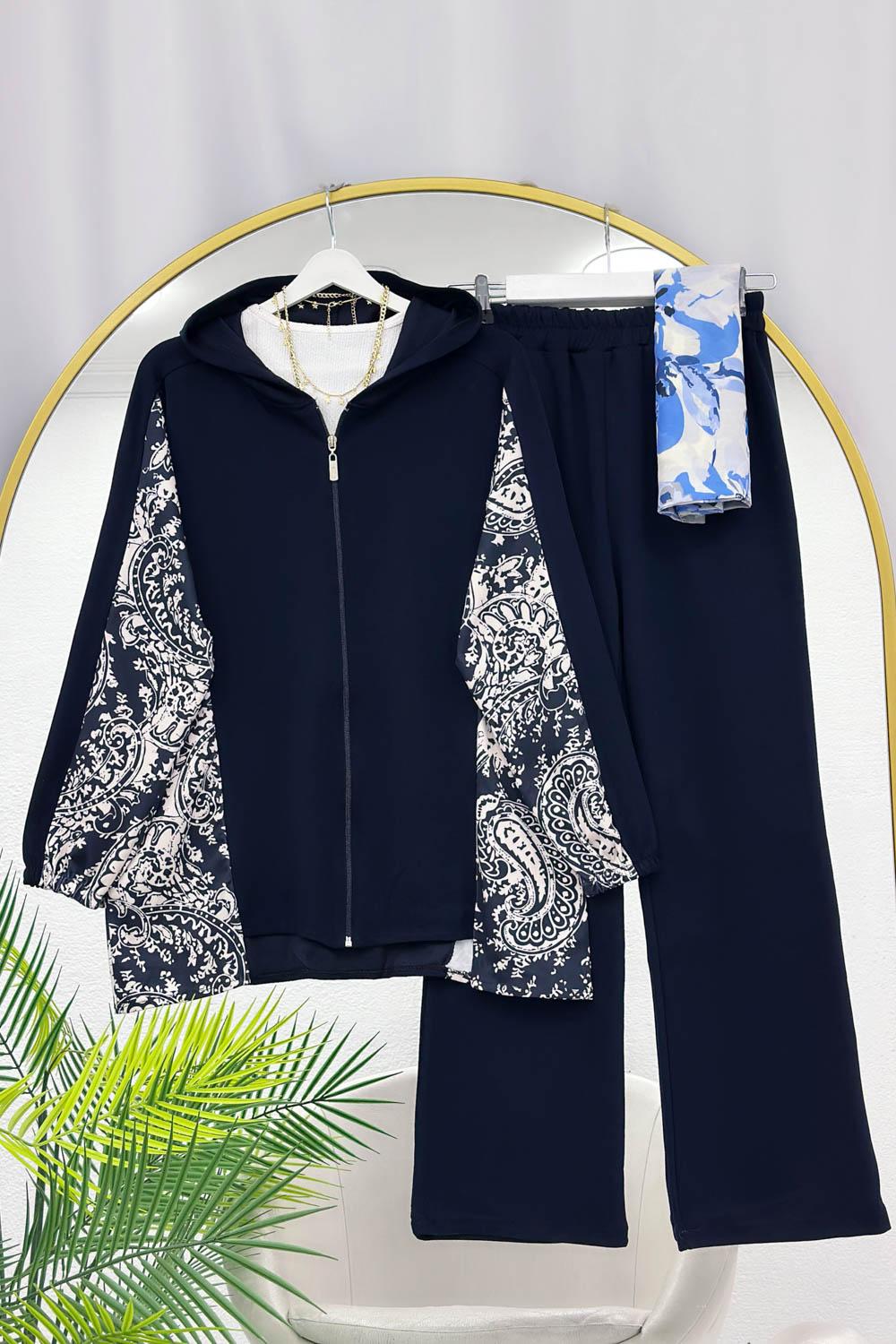 KOLLARI DESENLİ PANTOLONLU TAKIM