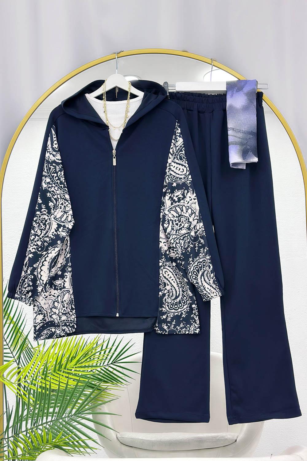 KOLLARI DESENLİ PANTOLONLU TAKIM