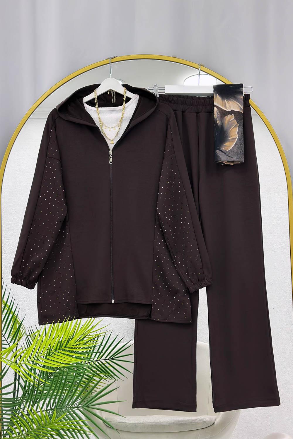 KOLLARI TAŞLI FERMUARLI PENYE EŞORTMAN TAKIMI