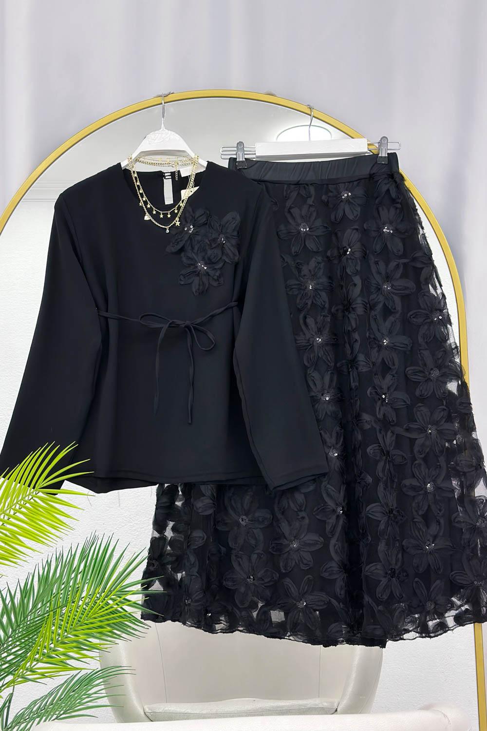 ETEĞİ TÜL ÇİÇEKLİ KADIN TAKIM