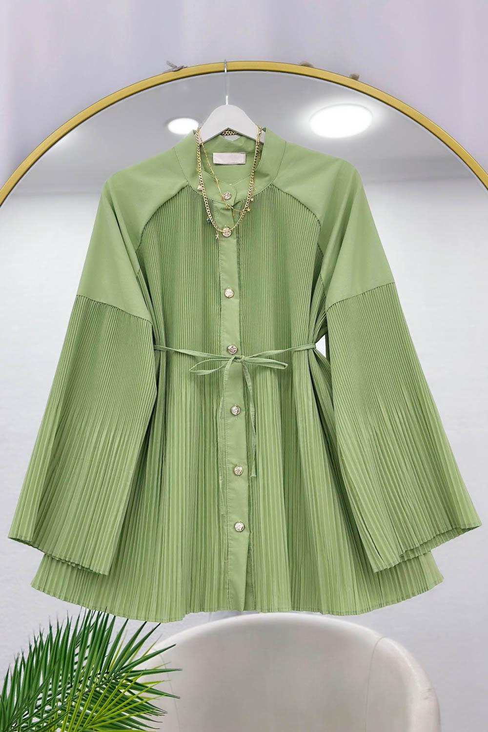 PİLİSE DETAYLI İPLİ GÖMLEK