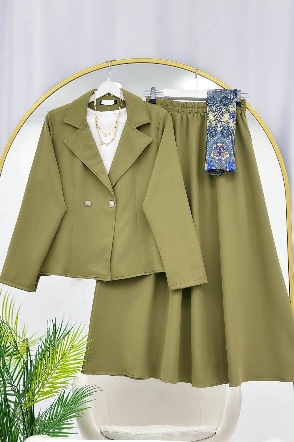 ÇİFT METAL DÜĞME DETAYLI KADIN ETEKLI TAKIM