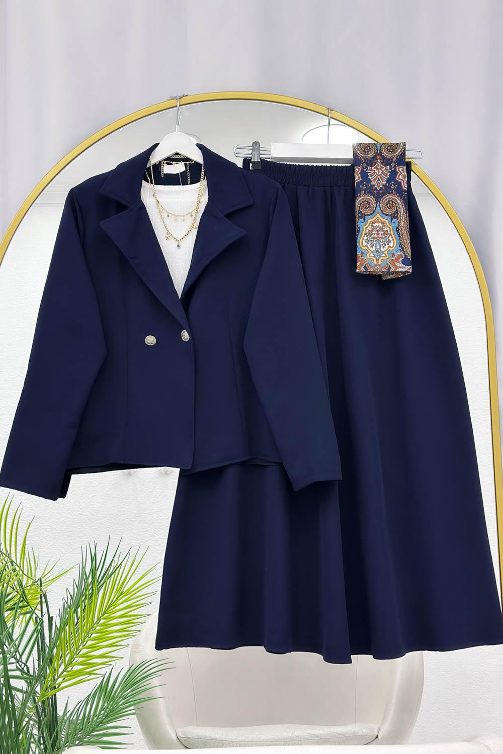 ÇİFT METAL DÜĞME DETAYLI KADIN ETEKLI TAKIM