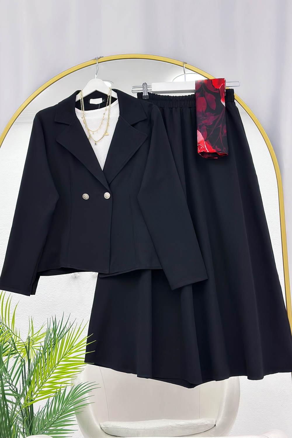 ÇİFT METAL DÜĞME DETAYLI KADIN ETEKLI TAKIM