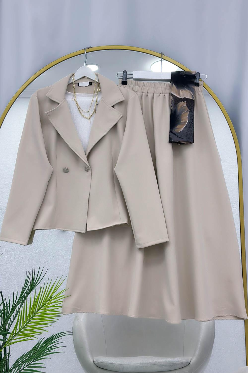 ÇİFT METAL DÜĞME DETAYLI KADIN ETEKLI TAKIM