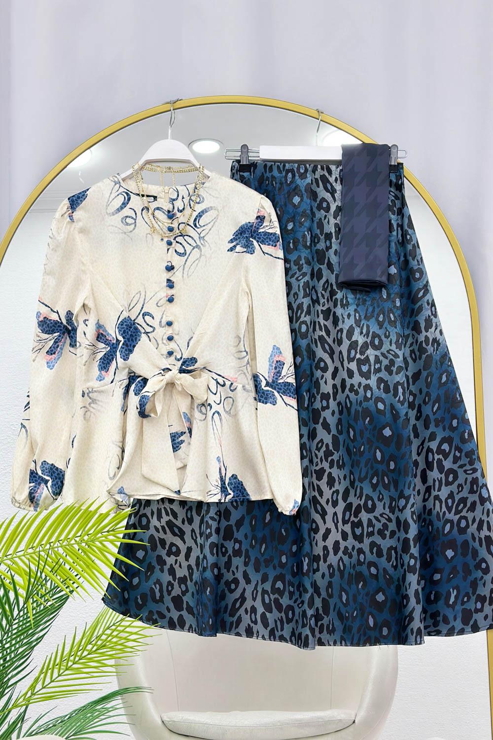 SATEN KUMAŞ LEOPARLI ETEK TAKIM