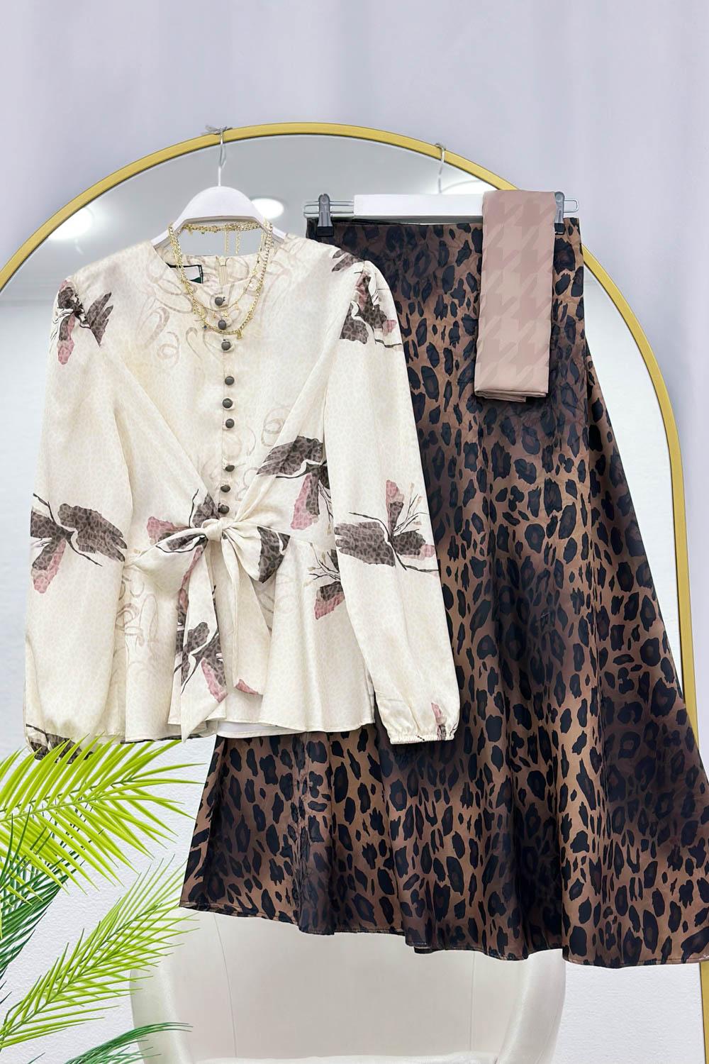 SATEN KUMAŞ LEOPARLI ETEK TAKIM