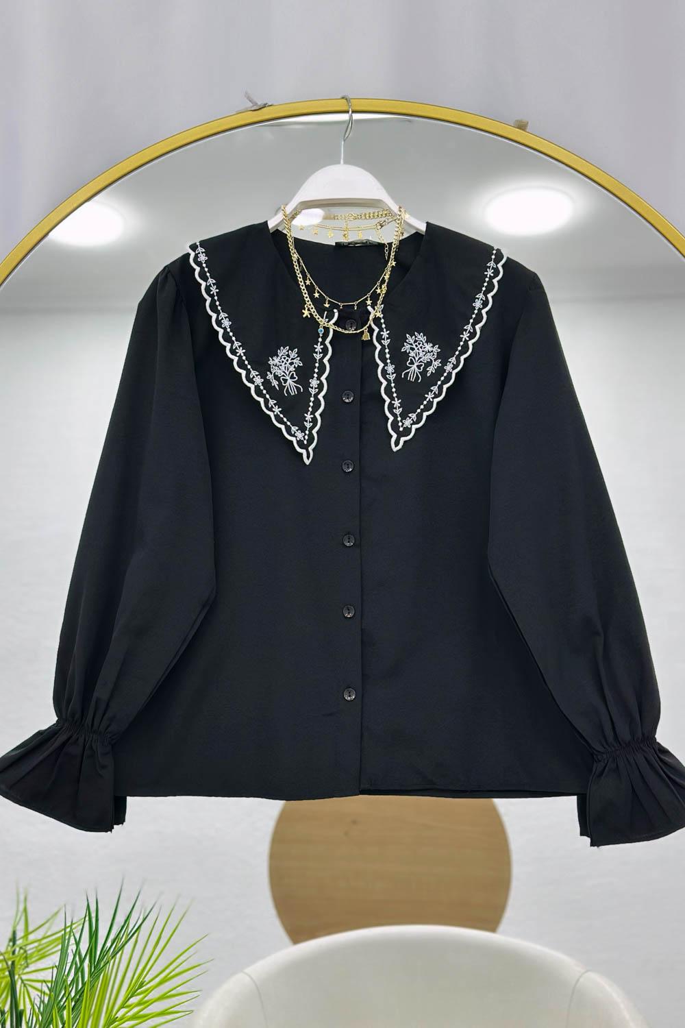 YAKASI İŞLEMELİ KADIN GÖMLEK