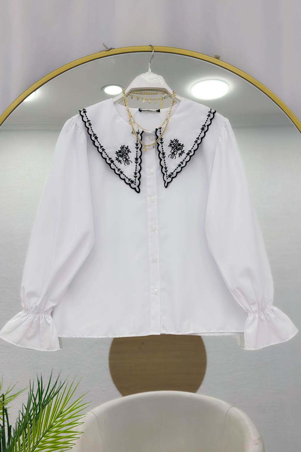 YAKASI İŞLEMELİ KADIN GÖMLEK