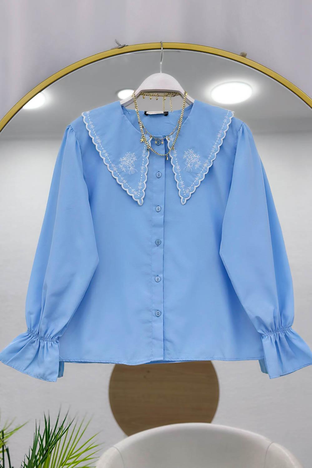 YAKASI İŞLEMELİ KADIN GÖMLEK