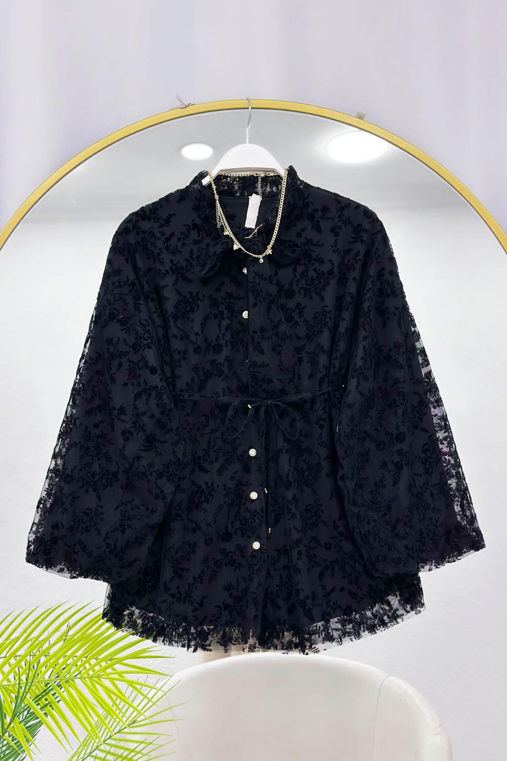 BALON KOL KADİFE ÇİÇEKLİ KADIN CEKET