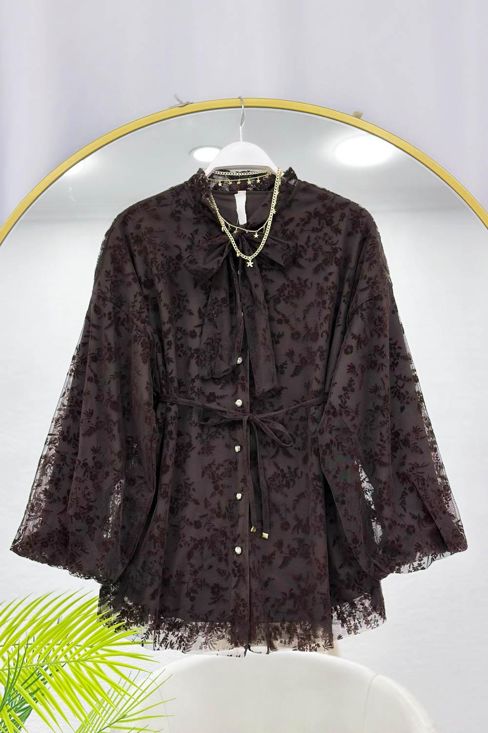 BALON KOL KADİFE ÇİÇEKLİ KADIN CEKET