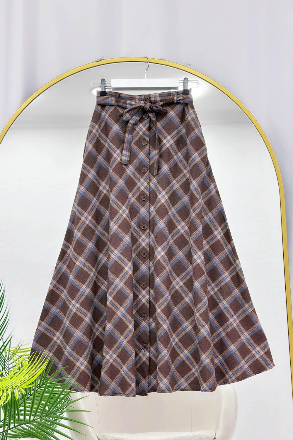 BOYDAN DÜĞMELİ KUŞAKLI ETEK