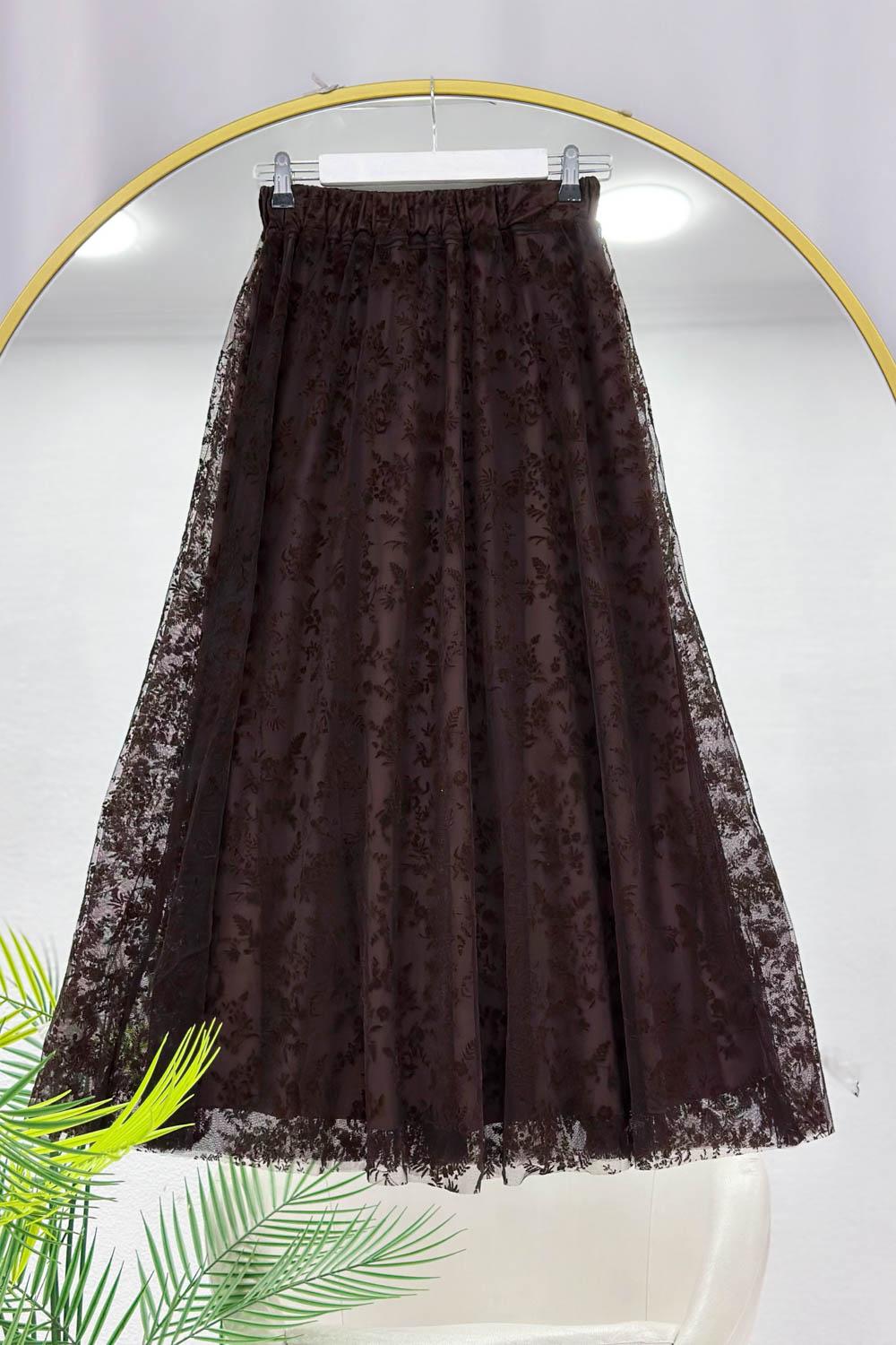 TÜL ÇİÇEK DESENLİ KADIN ETEK