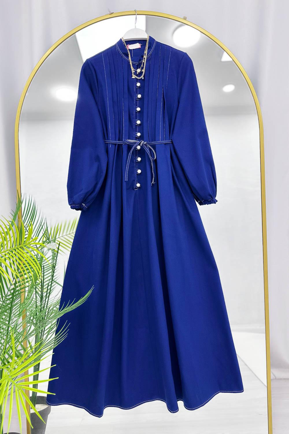 TAŞ DÜĞMELİ İPLİ KADIN KOT ELBİSE