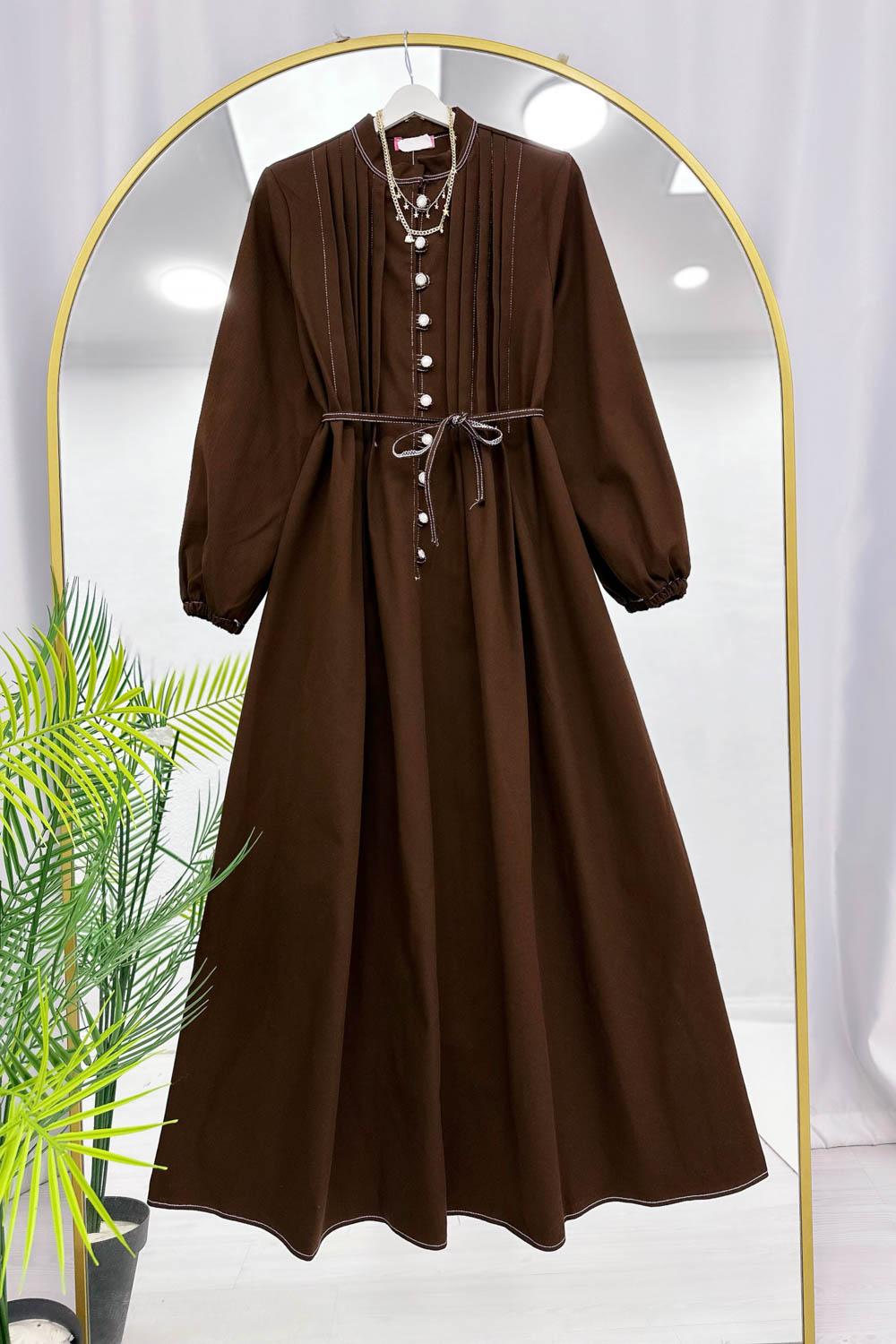 TAŞ DÜĞMELİ İPLİ KADIN KOT ELBİSE