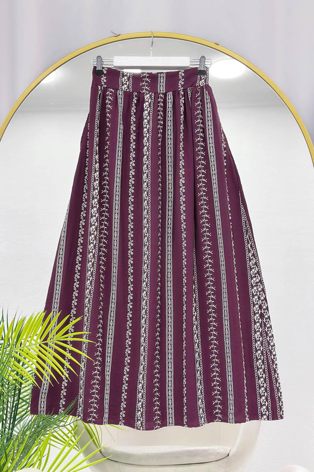 ÇİZGİ DESENLİ KUPRA KUMAŞ KADIN ETEK