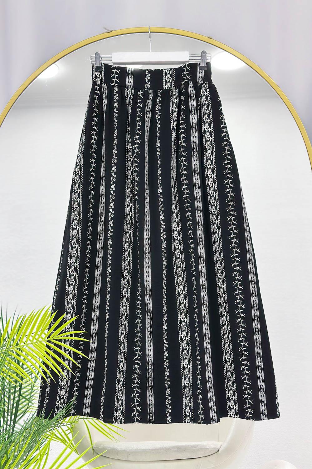 ÇİZGİ DESENLİ KUPRA KUMAŞ KADIN ETEK