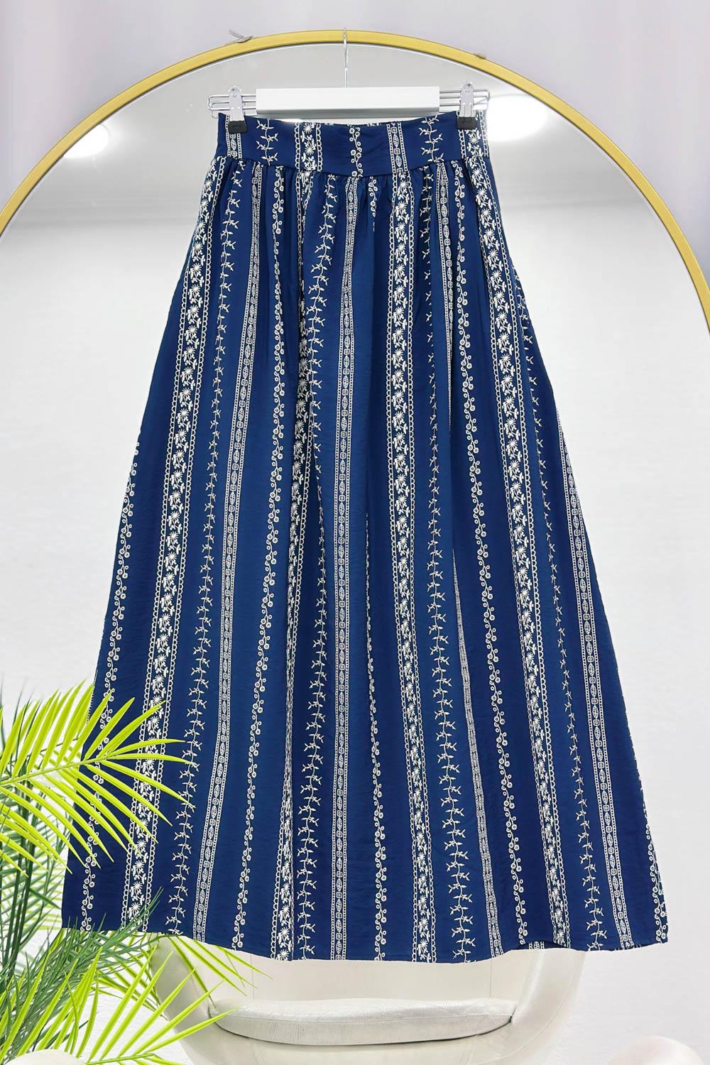 ÇİZGİ DESENLİ KUPRA KUMAŞ KADIN ETEK