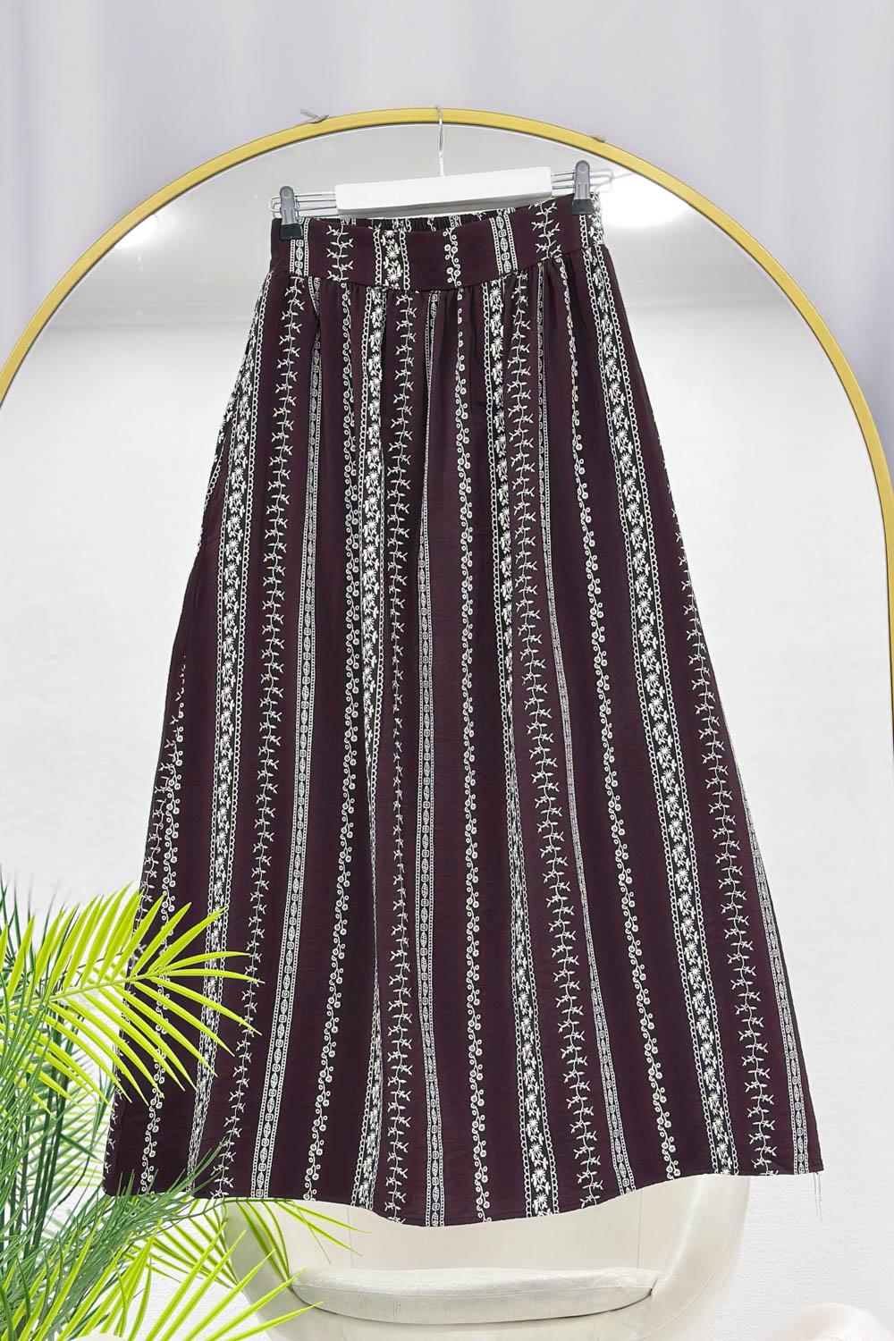 ÇİZGİ DESENLİ KUPRA KUMAŞ KADIN ETEK