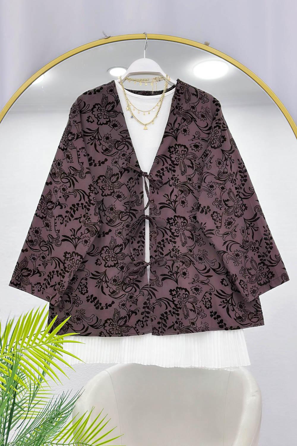 ÇİÇEK BASKILI KİMONO CEKET