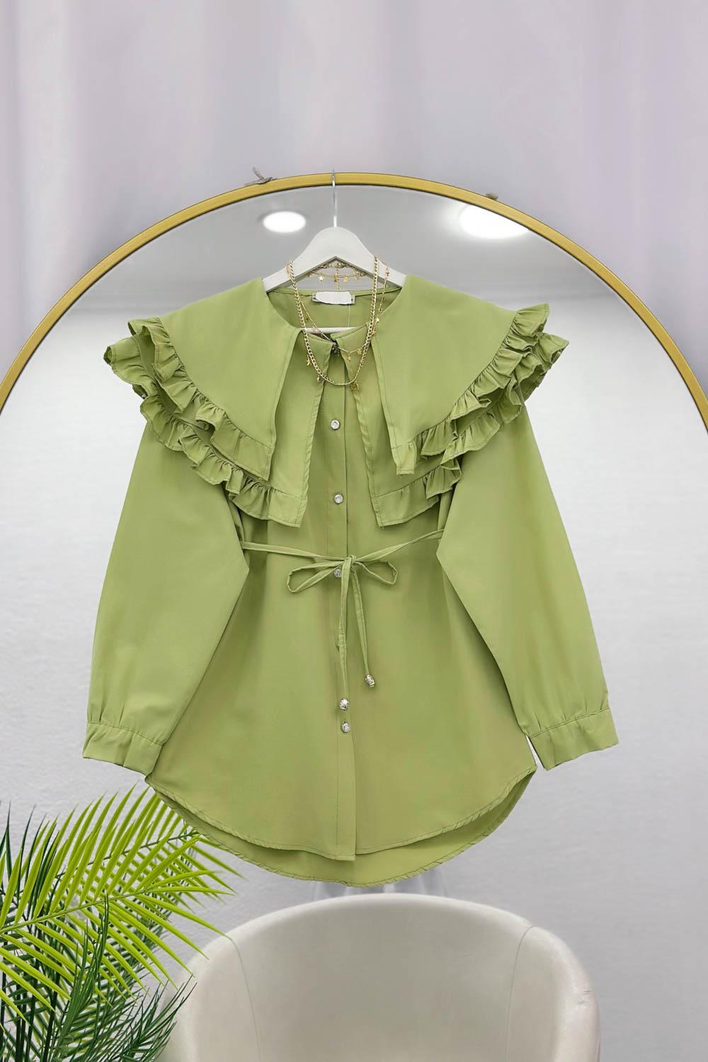 ÇİFT YAKALI FIRFIRLI KADIN GÖMLEK