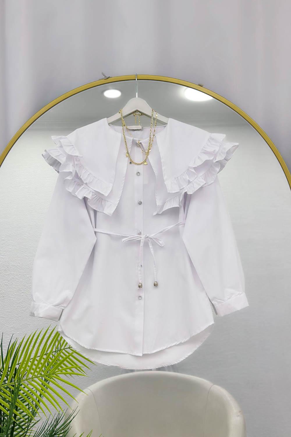 ÇİFT YAKALI FIRFIRLI KADIN GÖMLEK