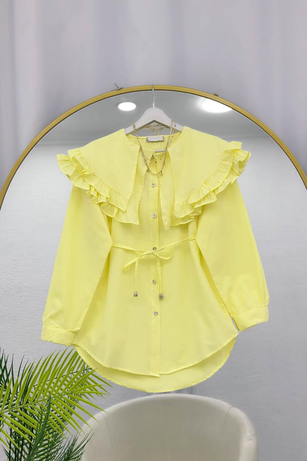 ÇİFT YAKALI FIRFIRLI KADIN GÖMLEK