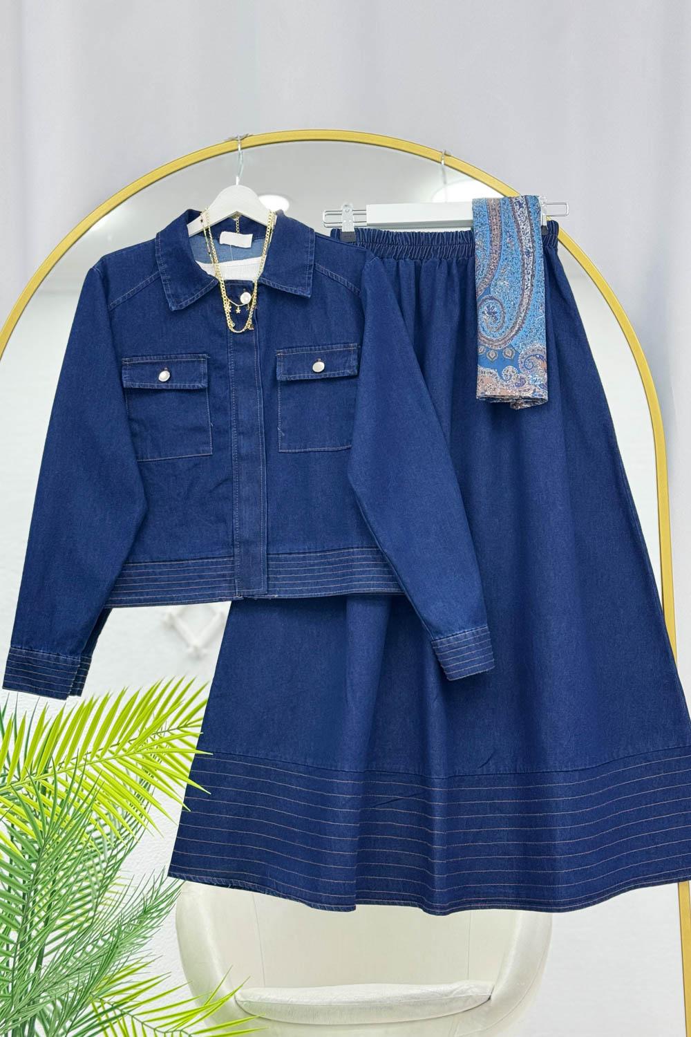 DİKİŞ DETAYLI ETEKLİ  KOT TAKIM