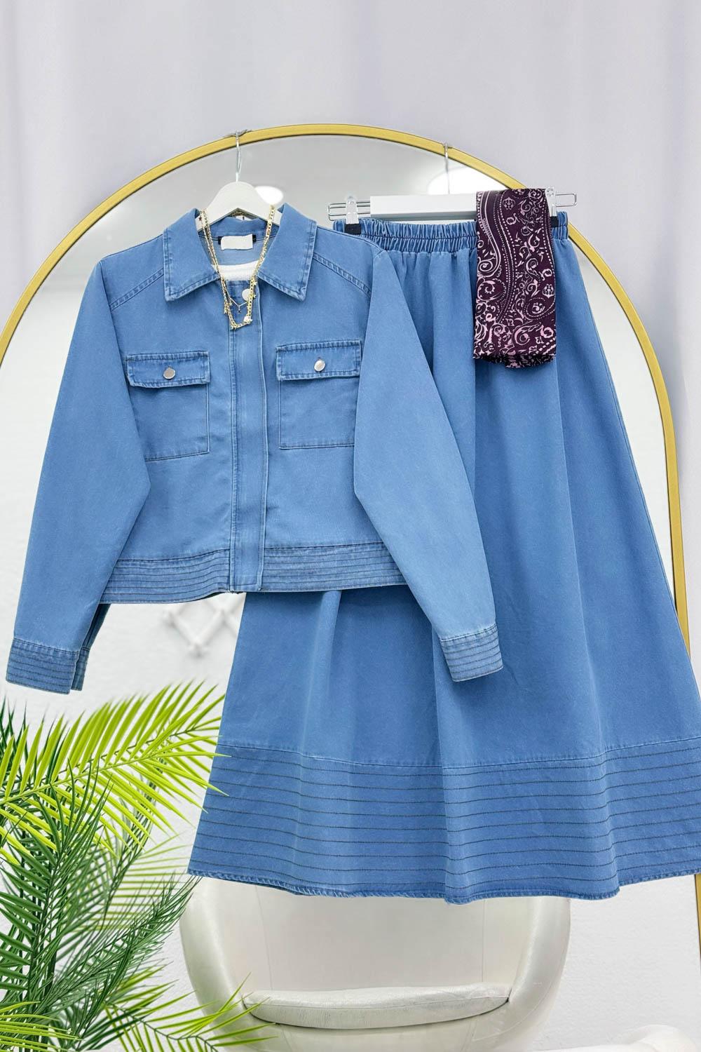 DİKİŞ DETAYLI ETEKLİ  KOT TAKIM