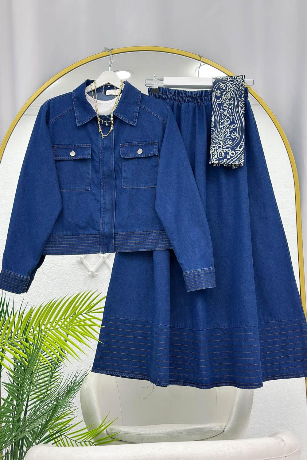 DİKİŞ DETAYLI ETEKLİ  KOT TAKIM