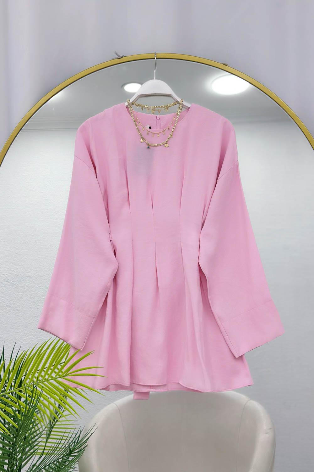 PENSLİ BELDEN KUŞAKLI TENSEL GÖMLEK