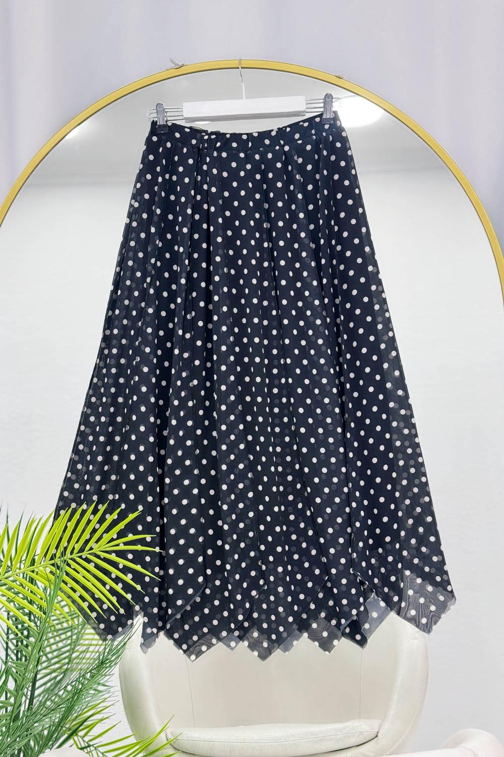 PUANLI ZİGZAG KESİM ŞİFON ETEK