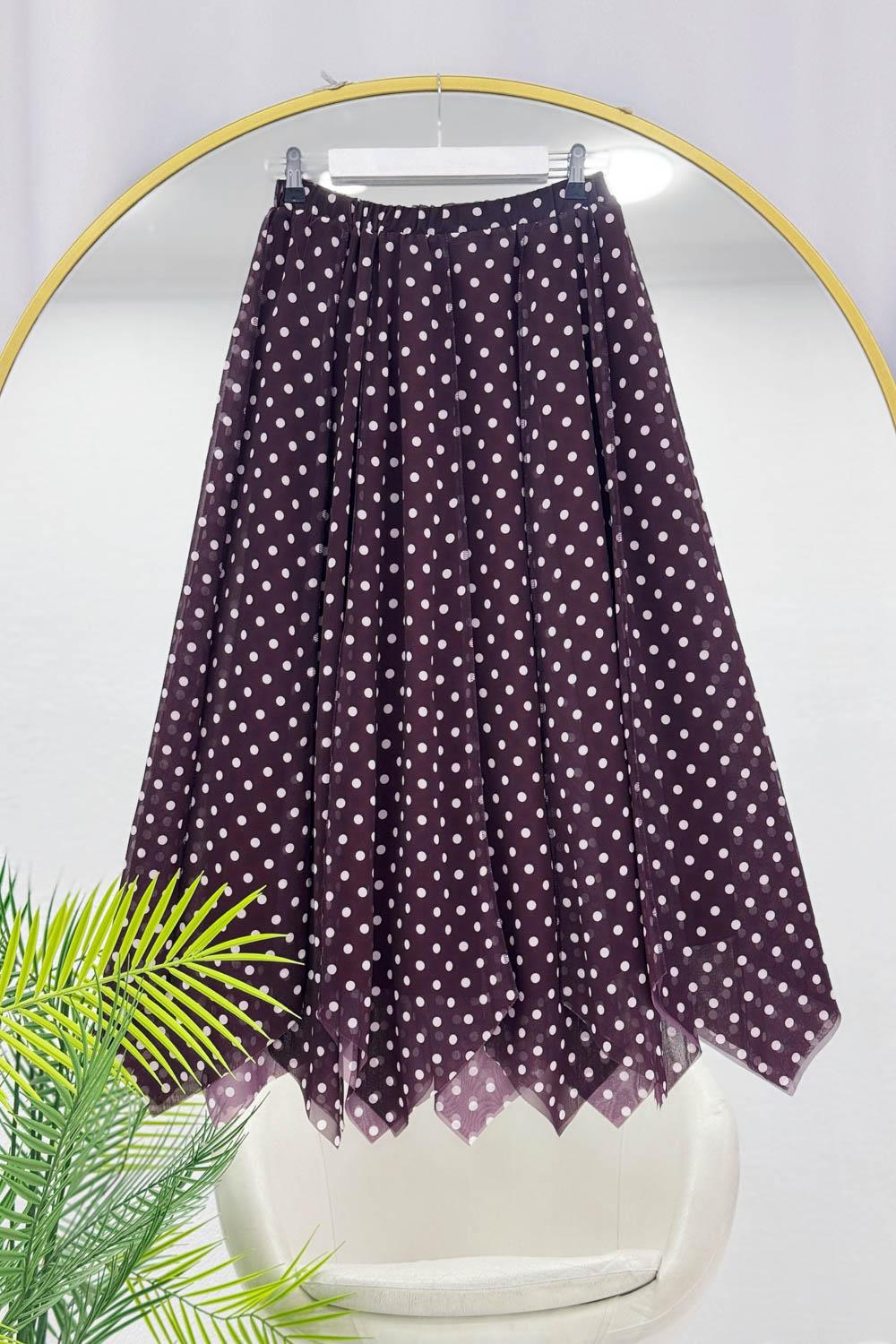 PUANLI ZİGZAG KESİM ŞİFON ETEK