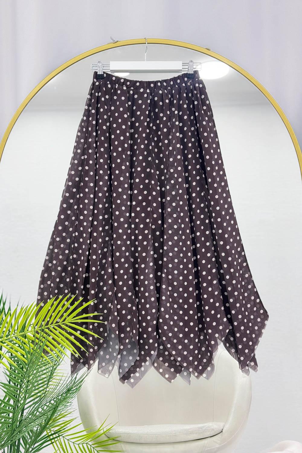 PUANLI ZİGZAG KESİM ŞİFON ETEK