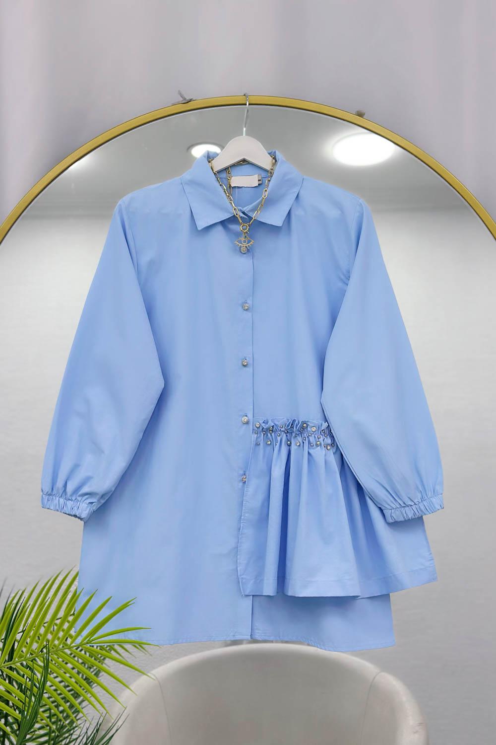 TAŞ İŞLEMELİ BÜZGÜLÜ GÖMLEK