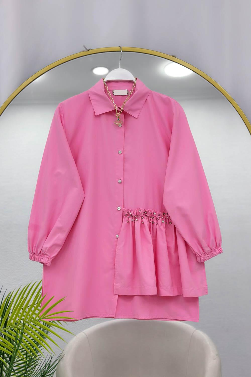 TAŞ İŞLEMELİ BÜZGÜLÜ GÖMLEK