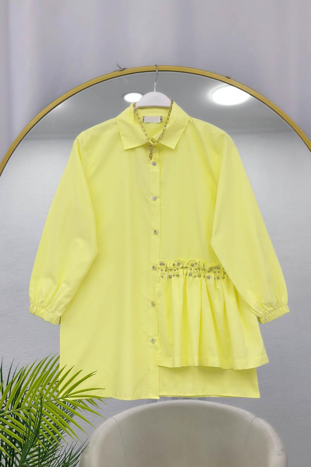 TAŞ İŞLEMELİ BÜZGÜLÜ GÖMLEK