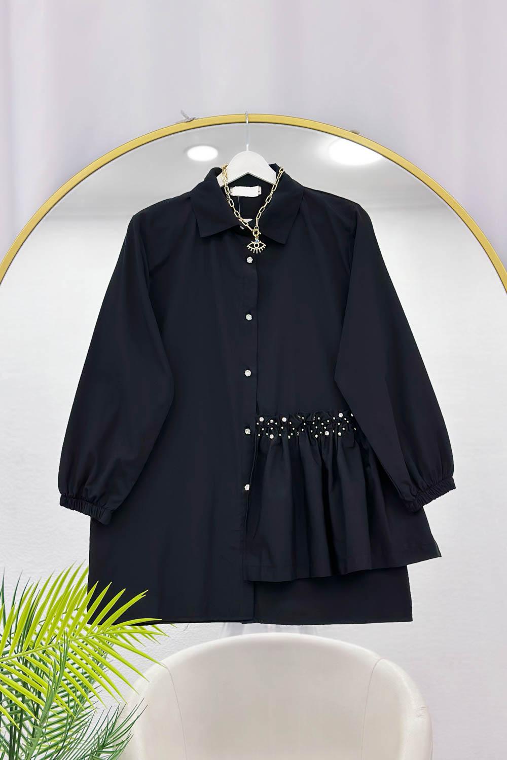 TAŞ İŞLEMELİ BÜZGÜLÜ GÖMLEK