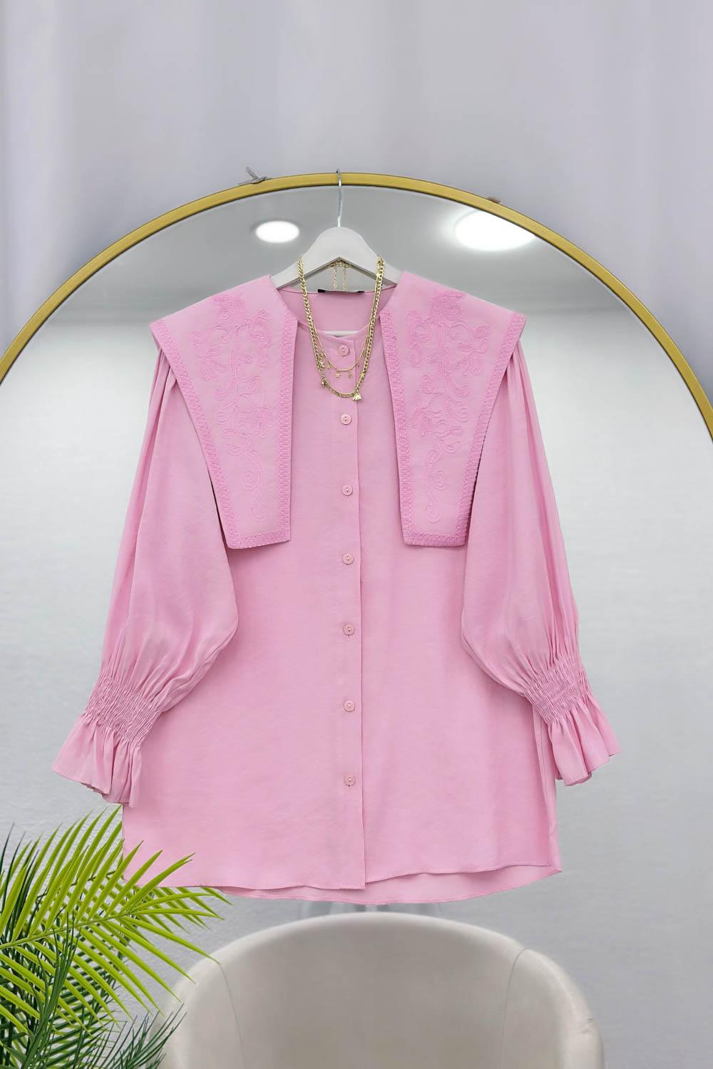 UZUN YAKALI NAKIŞLI TENSEL GÖMLEK